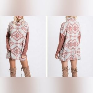 First Love Oversized Brushed Aztec Cowl Neck Top